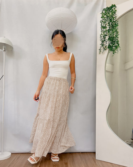 light brown floral maxi skirt k42