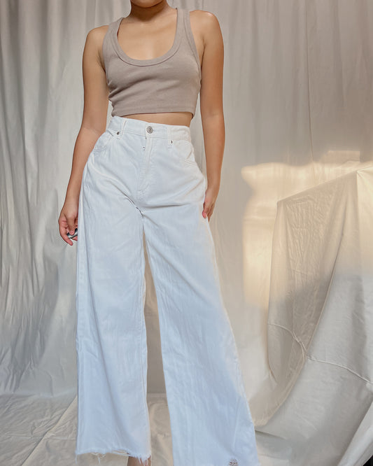 UNIQL0 denim wide leg raw hem pants (C1)