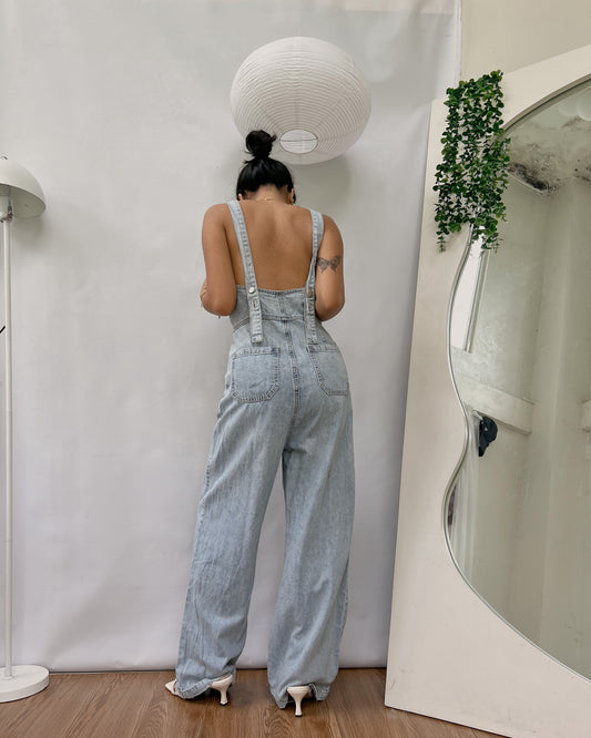 denim button down romper pants