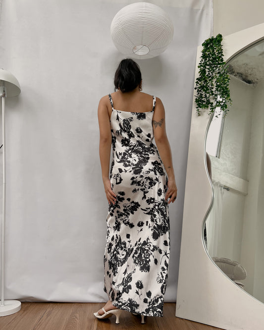 floral bustier style silk dress