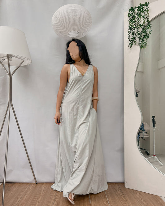 light pastel green nylon cutout back maxi dress
