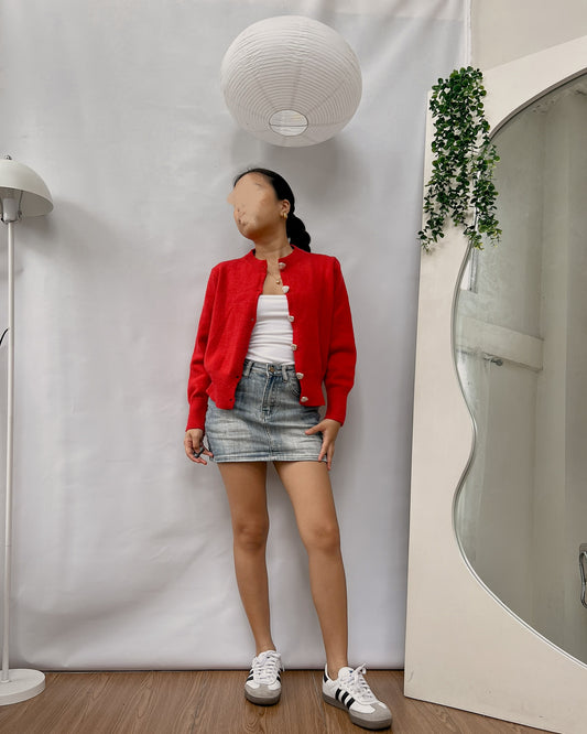 favorite red heart button cardigan