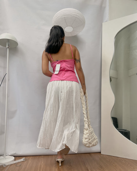 white textured pleated maxi skirt L29