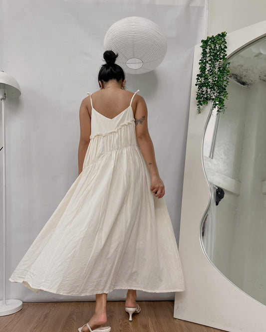 cutest yellow linen tiered dress