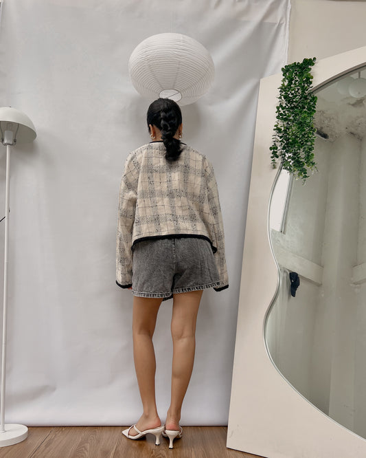 gingham soft  tweed nude jacket J583