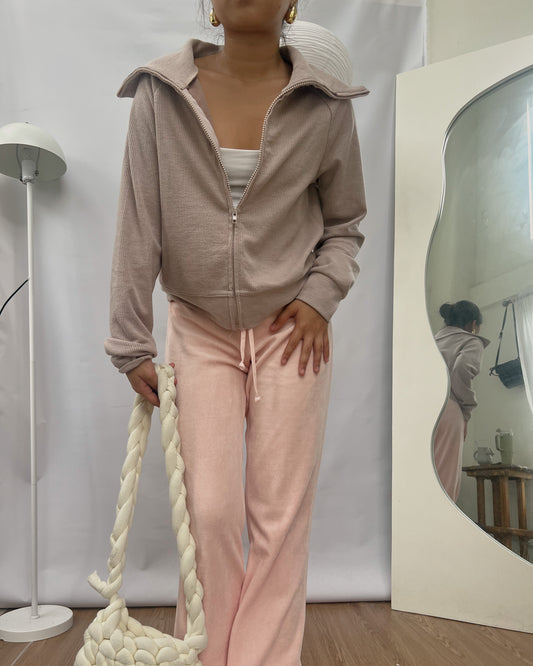 light pink ribbed turtle neck jacket