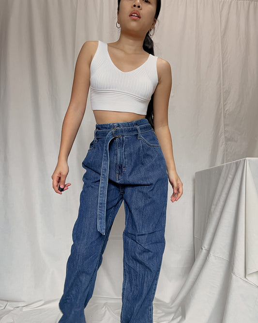 UNIQL0 dark washed denim pants with detachable belt (A17)