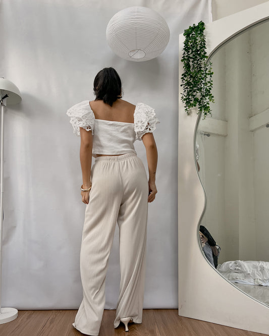 ZARA white squareneck top with eyelet sleeves