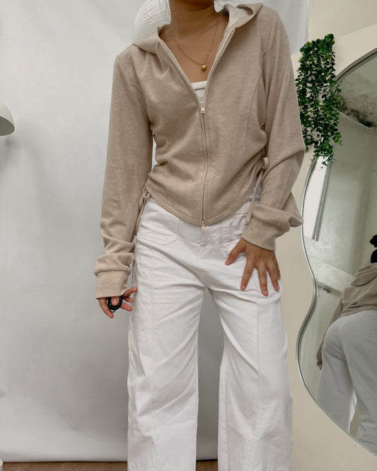 nude colored hoodie with side cinch