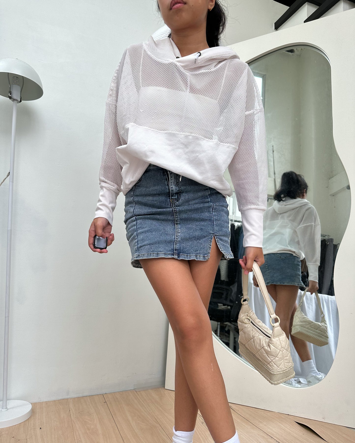 white sport net hoodie