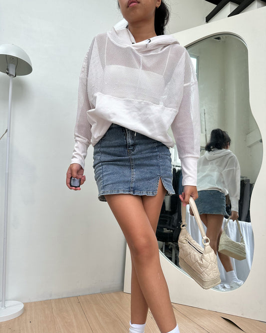 white sport net hoodie