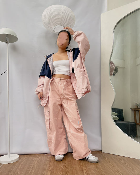 pink wide leg cargo pants C1