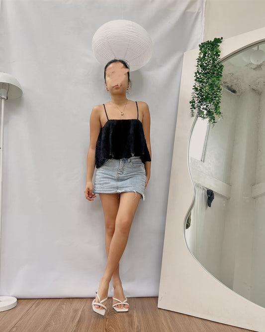 black pleated peplum top  T282
