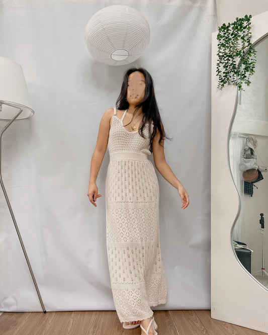 cream knitted high quality  halter neck maxi dress Y31