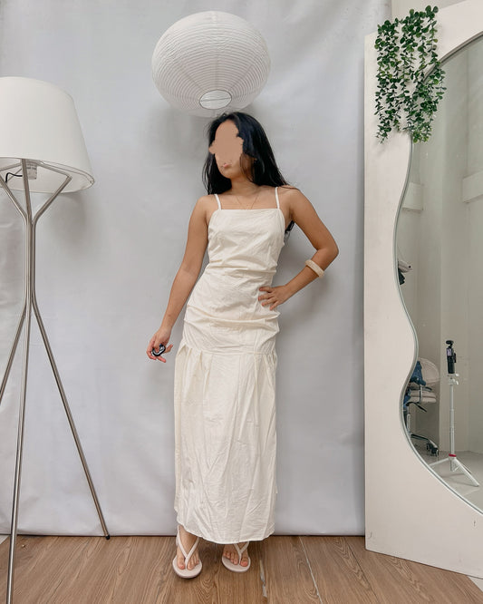 Nylon double lined cream fitted maxi dress