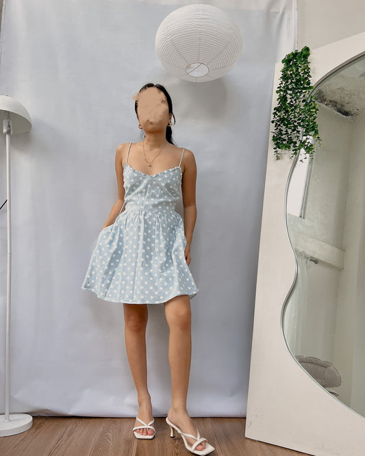 ZARA denim polka dots mini dress