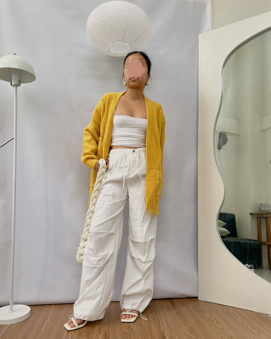 white cargo pants with waist tie C10