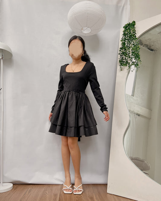 black square neck baby doll dress