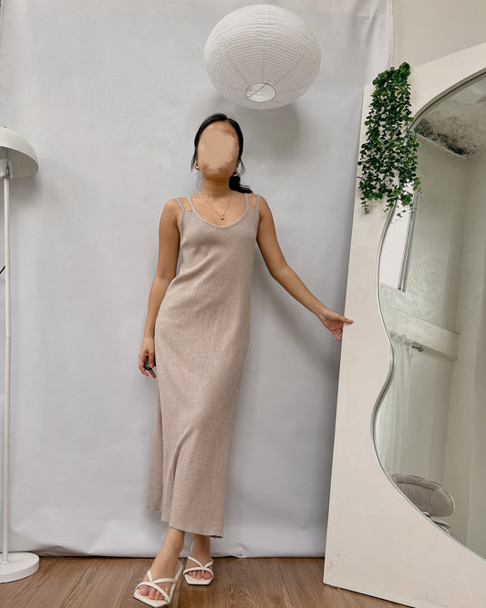 nude colored ribbed knit dress