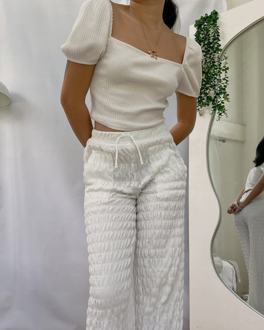 H&M white ribbed knit square-neck top