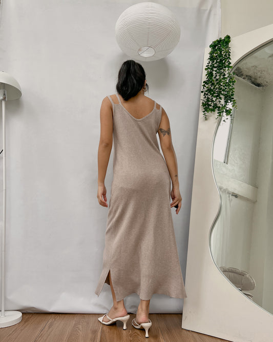 nude colored ribbed knit dress