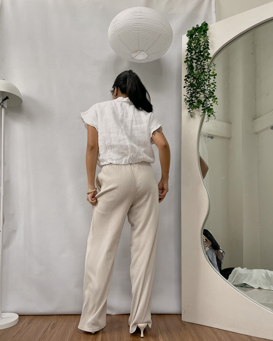 ZARA white linen sleeveless button down top