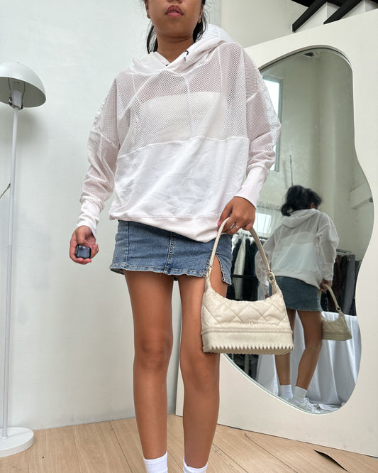 white sport net hoodie