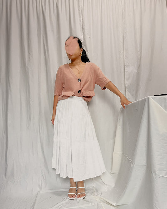 linen high quality peachy pink button down top