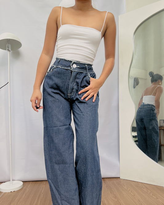 favorite soft denim raw hem wide leg pants K15