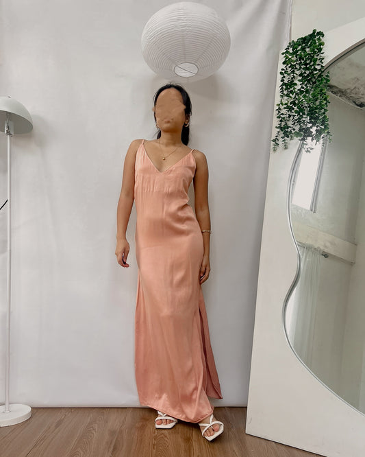 MANGO champagne pink silk maxi dress