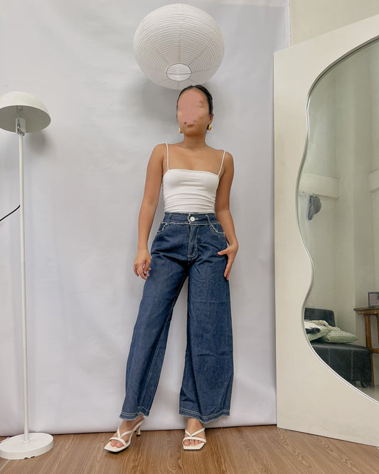 favorite soft denim raw hem wide leg pants K15