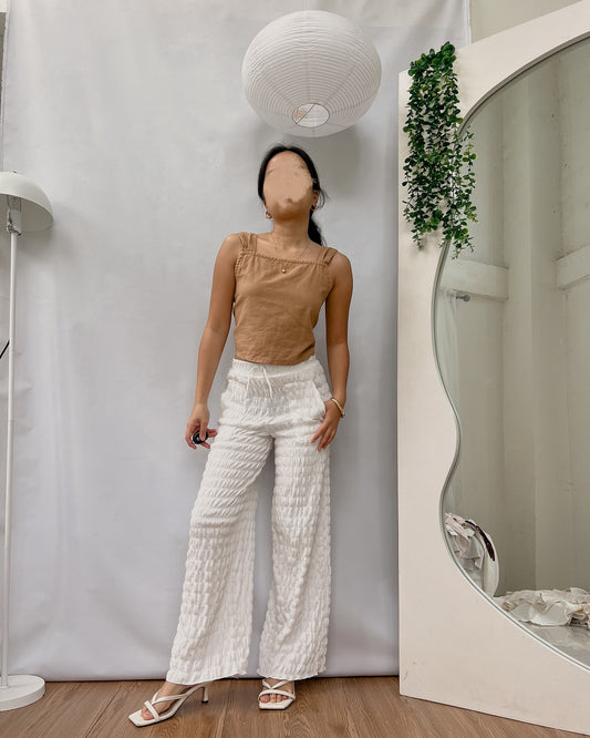 brown linen square-neck  top