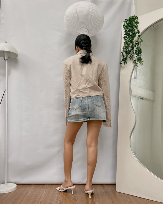 ZARA line double luned cream cropped blazer