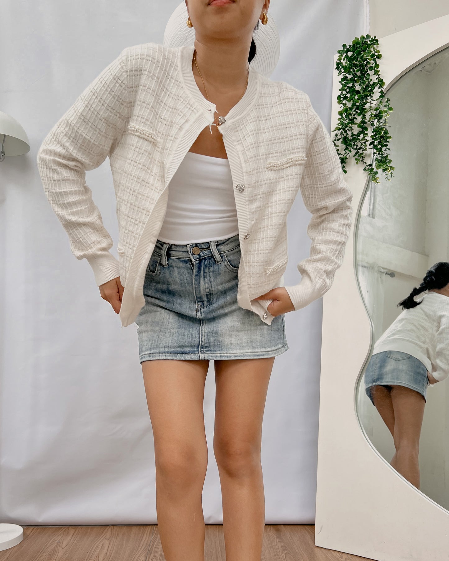 off white tweed knit cardigan