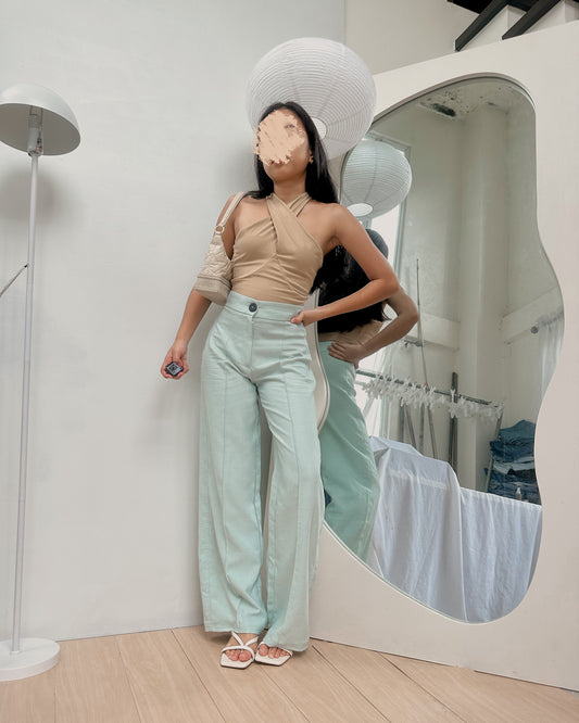 Bershka pastel mint green wide leg trousers (24-25) V8