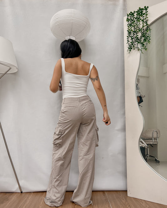 ESPRT favorite mid waist grayish brown cargo pants V37