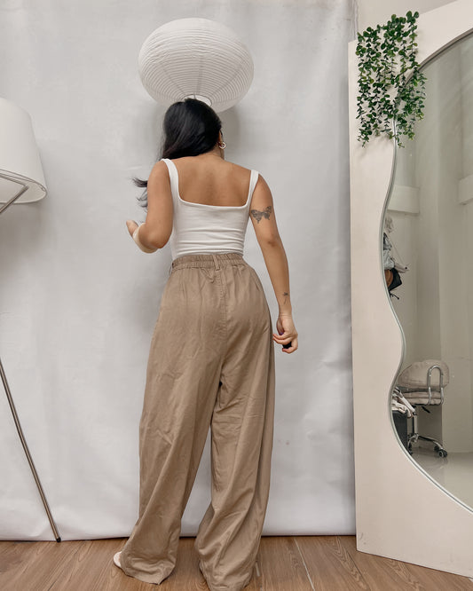 high quality garterized wide leg soft denim pants V21