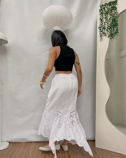 linen mermaid cut eyelet maxi skirt s7