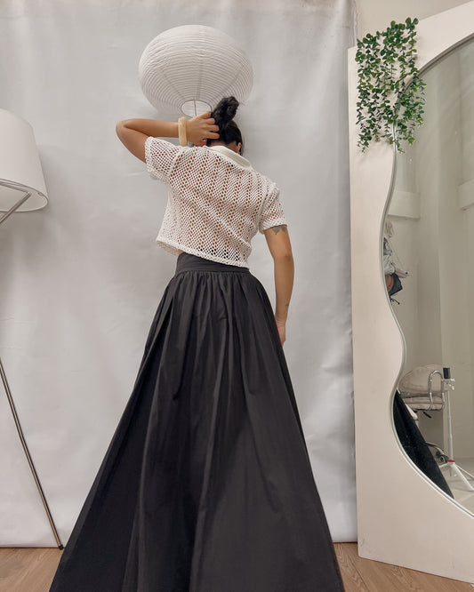 black high waist full length a-line maxi skirt C4