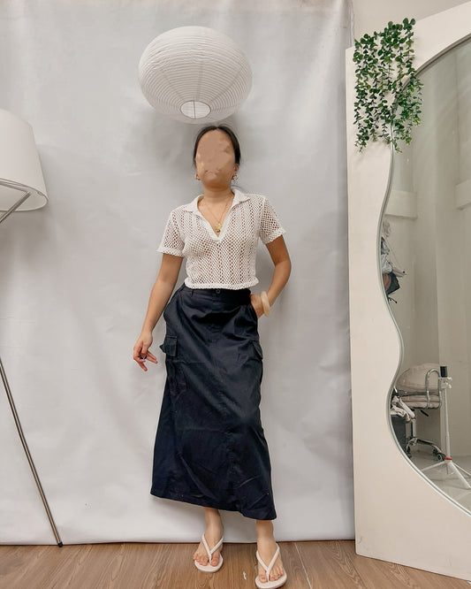 GU black long cargo  skirt with pocket C3