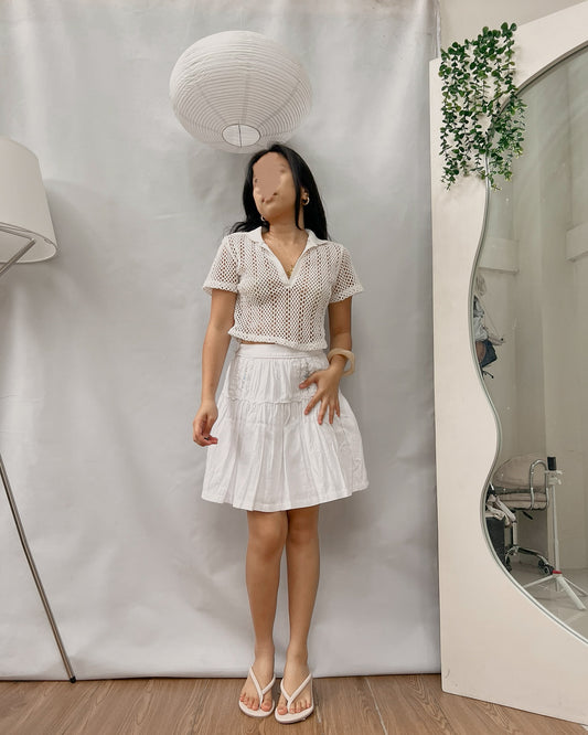 white linen tiered doubled lined  skirt T4