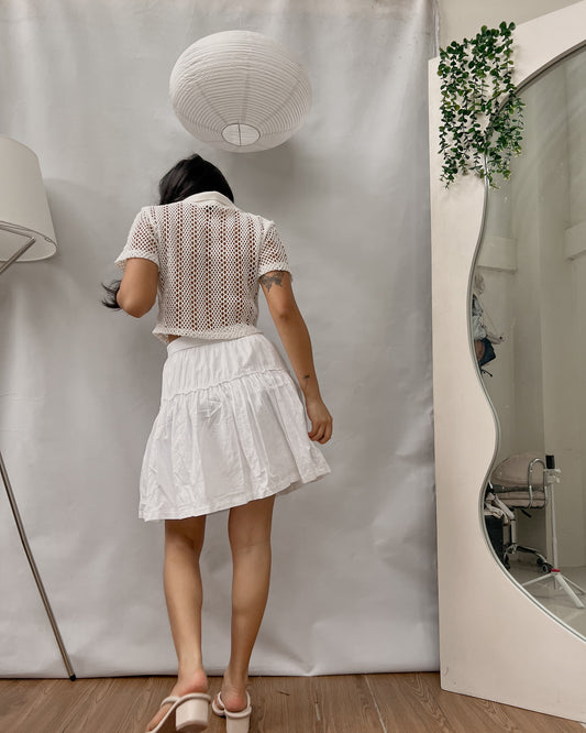 white linen tiered doubled lined  skirt T4