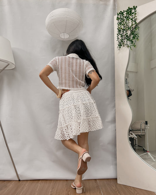 ZARA white tie waist embroidered skirt T6