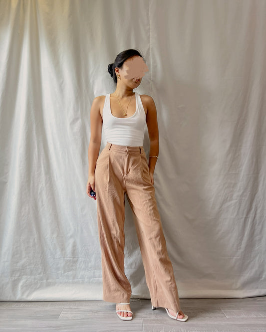 peachy orange pleated cotton trousers x16