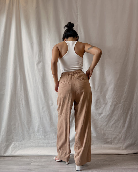 peachy orange pleated cotton trousers x16