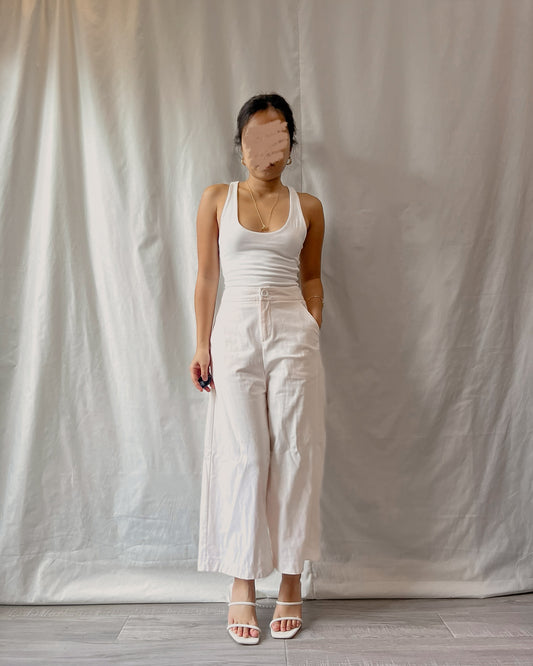 ankle length cotton off white trousers s25