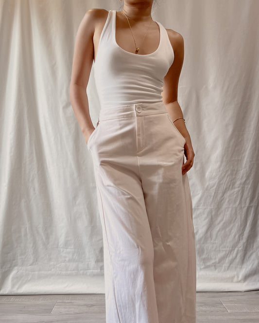ankle length cotton off white trousers s25