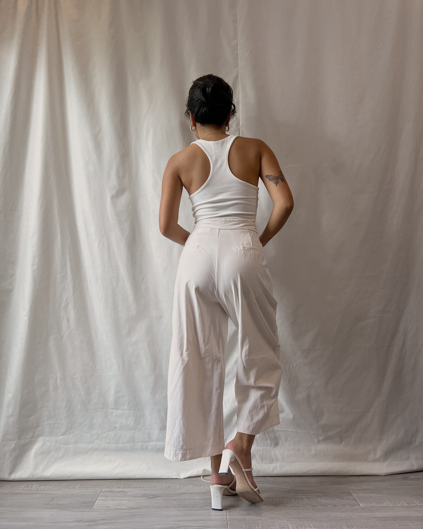 ankle length cotton off white trousers s25