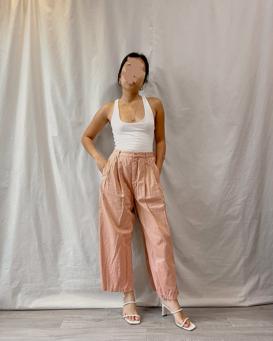 cotton pleated peachy nude ankle length trousers m5