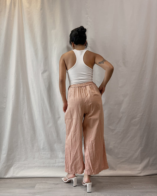 cotton pleated peachy nude ankle length trousers m5